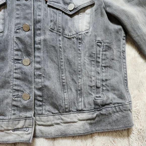 Women's Denim Jean Jacket Gray Distressed faded Cropped Collared LEVI STRAUSS - Picture 10 of 16